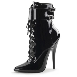 Patent 15 cm DOMINA-1023 Black ankle boots high heels