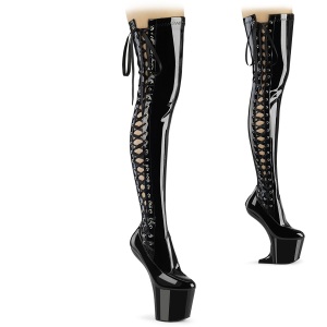 Patent 20 cm CRAZE-3050 Heelless platform overknee boots pony heels black