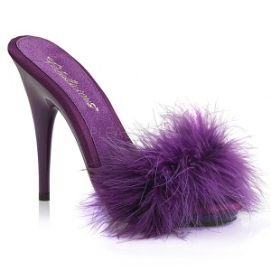 Purple 13 cm POISE-501F Marabou Feathers Mules Shoes