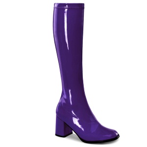 Purple boots block heel 7,5 cm - 70s years style hippie disco gogo under kneeboots patent leather