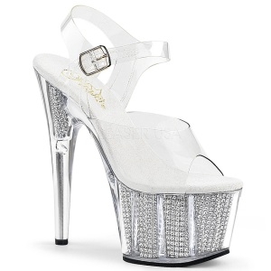 Silver 18 cm ADORE-708SRS High Heeled Sandal Rhinestone Platform