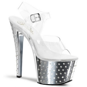 Silver 18 cm Pleaser STARDUST-708 High Heels Chrome Platform