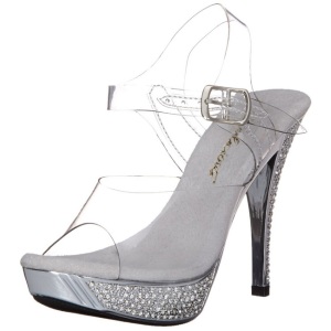 Silver Rhinestone 12 cm ELEGANT-408 Platform High Heeled Sandal