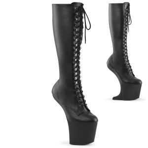 Vegan 20 cm CRAZE-2023 Heelless platform pony knee boots black