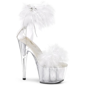 White 18 cm ADORE-724F exotic pole dance high heel sandals with feathers