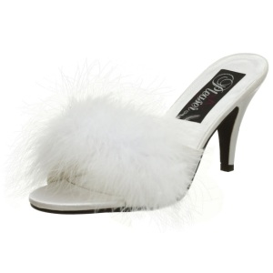 White 8 cm AMOUR-03 Marabou Feathers Mules Shoes