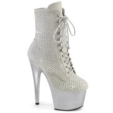 ADORE-1020RM 18 cm pleaser high heels ankle boots strass silver