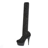 Black 15 cm DELIGHT-30022 Knit fabric exotic pole dance overknee boots