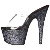 Black 18 cm ADORE-701LG glitter platform mules womens