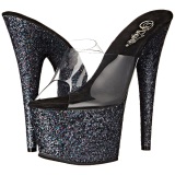 Black 18 cm ADORE-701LG glitter platform mules womens