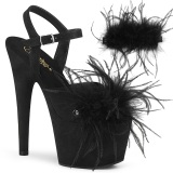 Black 18 cm ADORE-709F exotic pole dance high heel sandals with feathers