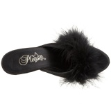 Black 8 cm BELLE-301F Marabou Feathers Mules Shoes