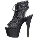 Black Lace Fabric 18 cm ADORE-796LC Lace Up Ankle Calf Women Boots