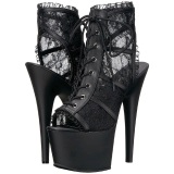 Black Lace Fabric 18 cm ADORE-796LC Lace Up Ankle Calf Women Boots