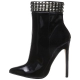 Black Patent 13 cm SEXY-1006 Flat Ankle Calf Boots Women