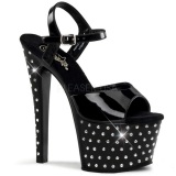 Black Patent 18 cm STARDUST-709 High Heeled Sandal Rhinestone Platform