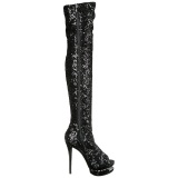 Black Sequins 15 cm PLEASER BLONDIE-R-3011 Platform Over Knee Boots