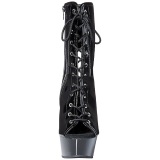 Black Shiny 15,5 cm DELIGHT-1016 Open Toe Platform Ankle Calf Boots