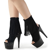 Black Suede 18 cm ADORE-1019 womens fringe ankle boots high heels