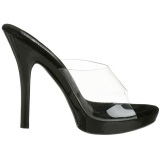 Black Transparent 13 cm Fabulicious LIP-101 Mules High Heels Platform