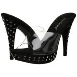 Black Transparent 14 cm COCKTAIL-501SDT Mules Strass Heels