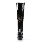 Black boots block heel 5 cm - 70s years style hippie disco gogo under kneeboots patent leather