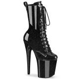 Black glitter 20 cm high heels ankle boots platform