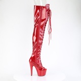 Glitter 18 cm PEEP TOE Red thigh high boots with laces high heels