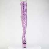 Glitter 18 cm PEEP TOE purple thigh high boots with laces high heels