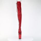 Glitter 20 cm PEEP TOE Red thigh high boots with laces high heels