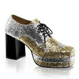 Glitter GLAMROCK-02 pimp shoes 70s mens disco platform shoes lace-up gold