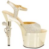 Gold 18 cm Pleaser REVOLVER-709G High Heels Chrome Platform