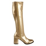 Golden boots block heel 7,5 cm - 70s years style hippie disco gogo under kneeboots vinyl