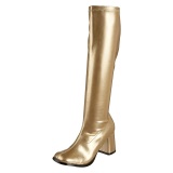 Golden boots block heel 7,5 cm - 70s years style hippie disco gogo under kneeboots vinyl