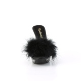 Leatherette 11,5 cm ELEGANT-401F Black mules high heels with marabou feathers