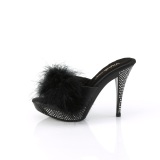 Leatherette 11,5 cm ELEGANT-401F Black mules high heels with marabou feathers