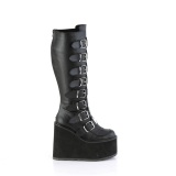 Leatherette 14 cm demoniacult stretch platform boots with wide calf