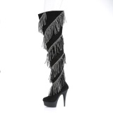 Leatherette 15 cm DELIGHT-3065 Fringe Thigh High Boots