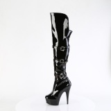 Patent 15 cm DELIGHT-3018 high heeled thigh high boots with buckles black