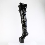 Patent 20 cm CRAZE-3028 Heelless platform overknee boots pony heels black