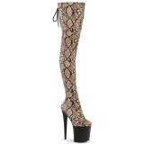 Patent snake pattern 20 cm 3008SP-BT brown overknee boots with laces