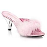 Pink 8 cm BELLE-301F Marabou Feathers Mules Shoes