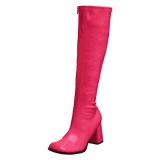 Pink boots block heel 7,5 cm - 70s years style hippie disco gogo under kneeboots patent leather