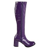 Purple boots block heel 7,5 cm - 70s years style hippie disco gogo under kneeboots patent leather