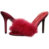 Red 10 cm CLASSIQUE-01F womens mules with marabou feathers