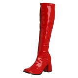 Red boots block heel 7,5 cm - 70s years style hippie disco gogo under kneeboots patent leather