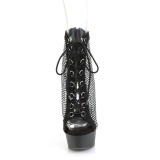 Rhinestones mesh fabric 15 cm DELIGHT lace up ankle boots in black