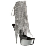 Silver 15 cm DELIGHT-1017RSF womens fringe ankle boots high heels