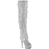 Silver 15 cm pole dance exotic overknee boots rhinestone fringes