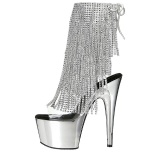 Silver 18 cm ADORE-1017RSF womens fringe ankle boots high heels